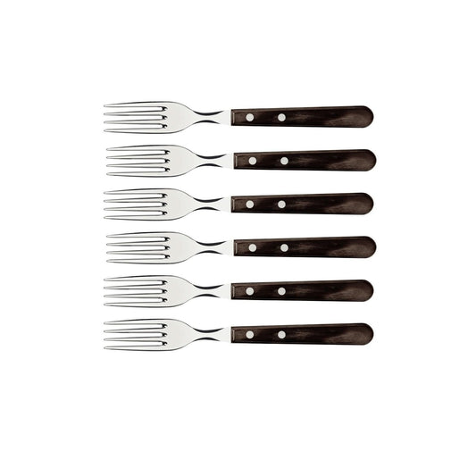 Tramontina Steak Forks, 6 Piece Jumbo Fork Cutlery Set with Wooden Handles, ?Camping, Kitchen, Rustic, Dishwasher Safe, 29899167