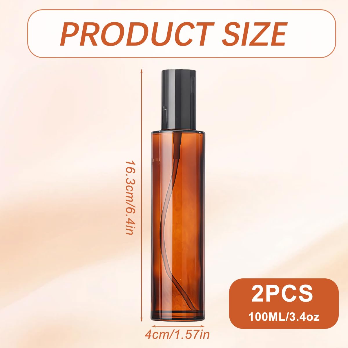 2PCS 100ml/3.3oz Empty Refillable Amber Glass Lotion Pump Press Bottles Soap Dispensers Containers Jars with Black Cap for Foundation Cream Makeup