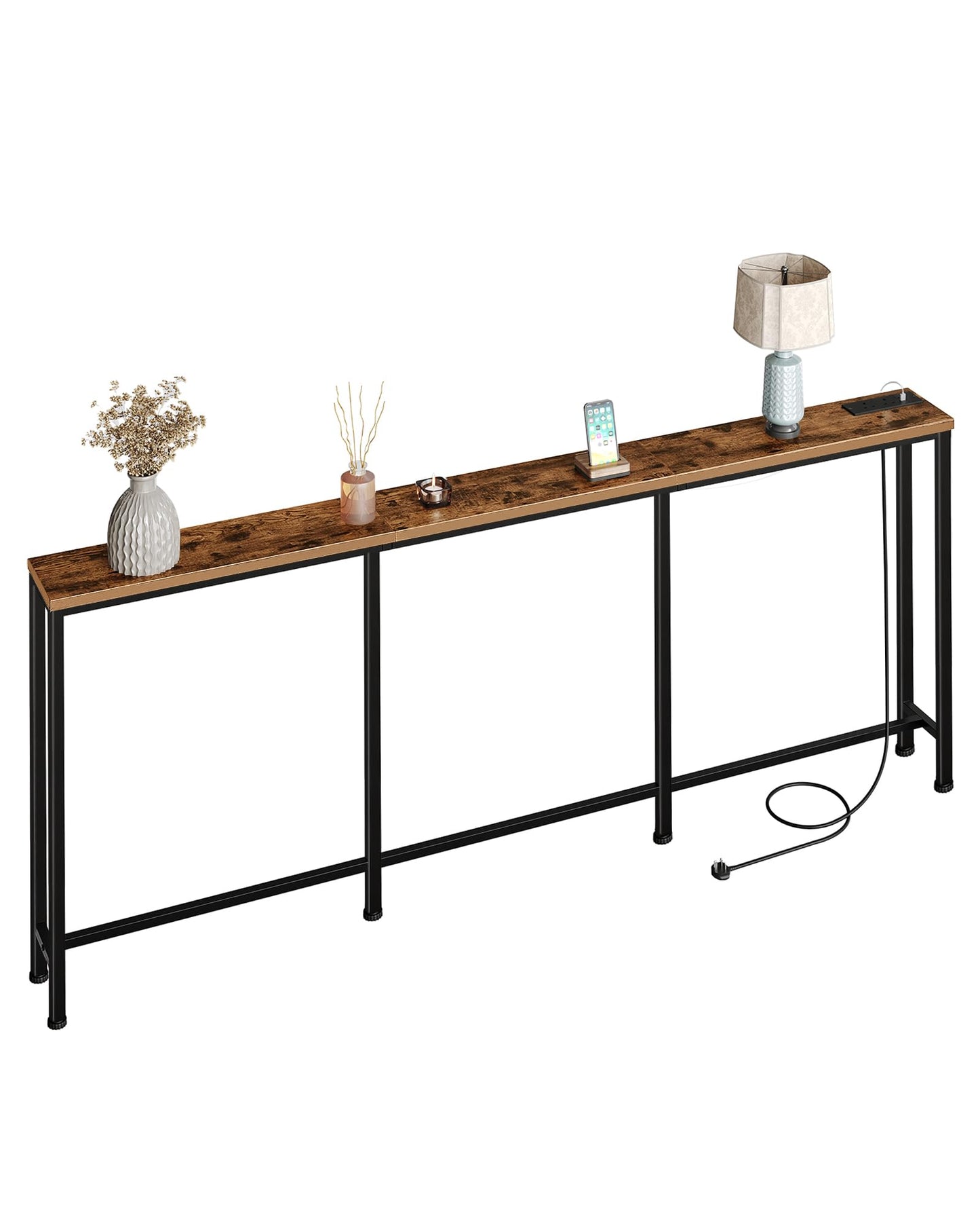 CHOEZON 200 cm Narrow Console Table with Power Outlet, 18 cm Skinny Sofa Table, Long Behind Couch Table with Charging Station, for Entryway, Hallway