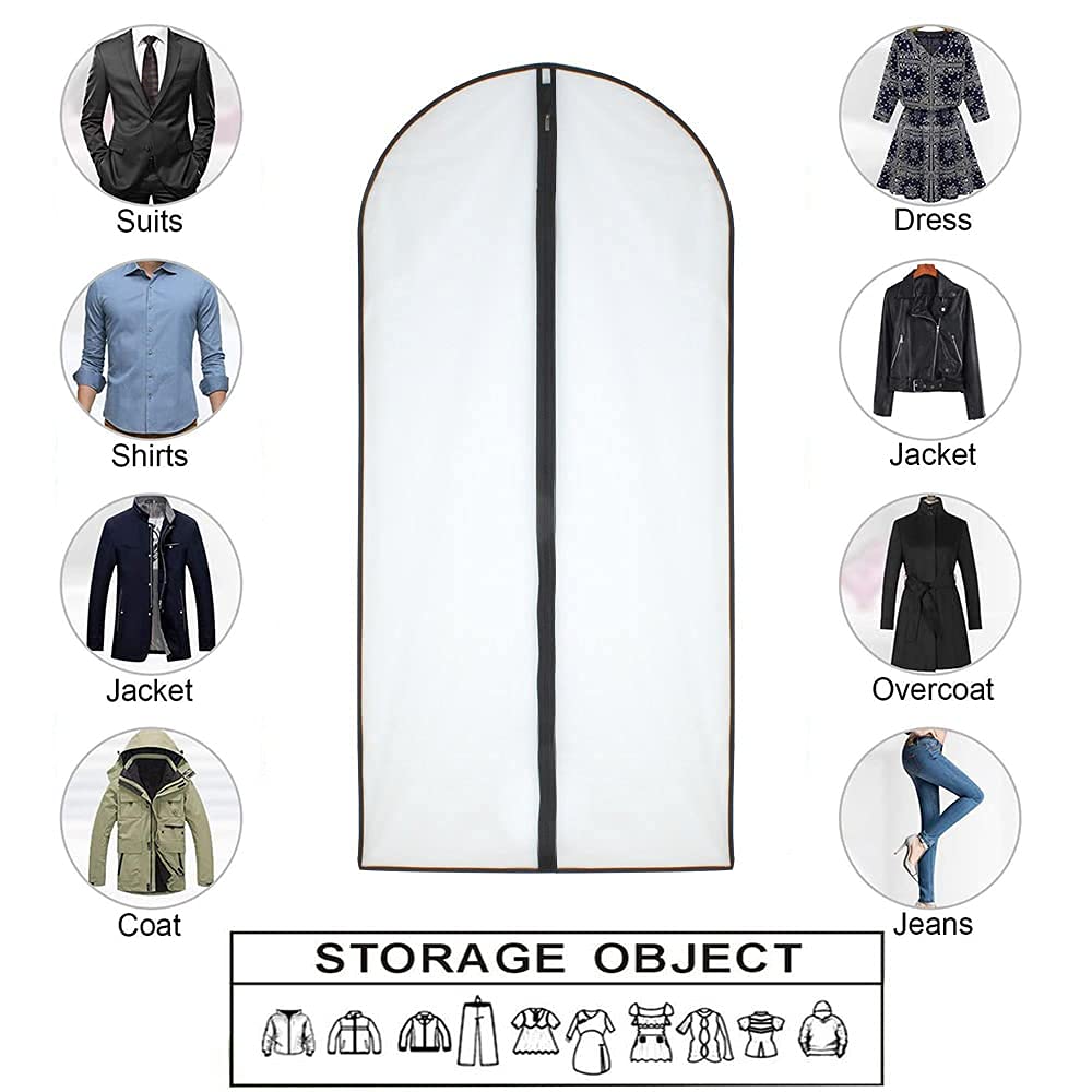 Moth Proof Garment Bags 60 x 120cm24'' x 48'' Black Side Breathable Clear Garment Full Zipper Bags for The Winter Coats Jackets ClothesPack of 6