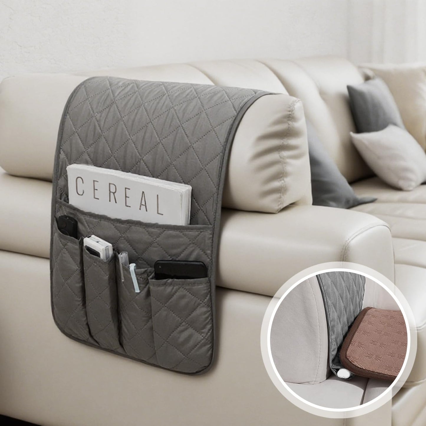 Kaelix Sofa Remote Control Holder Armchair Caddy – Non-Slip Couch Organizer for Remote, Phone, Glasses – 5 Pockets Arm Rest Organizer
