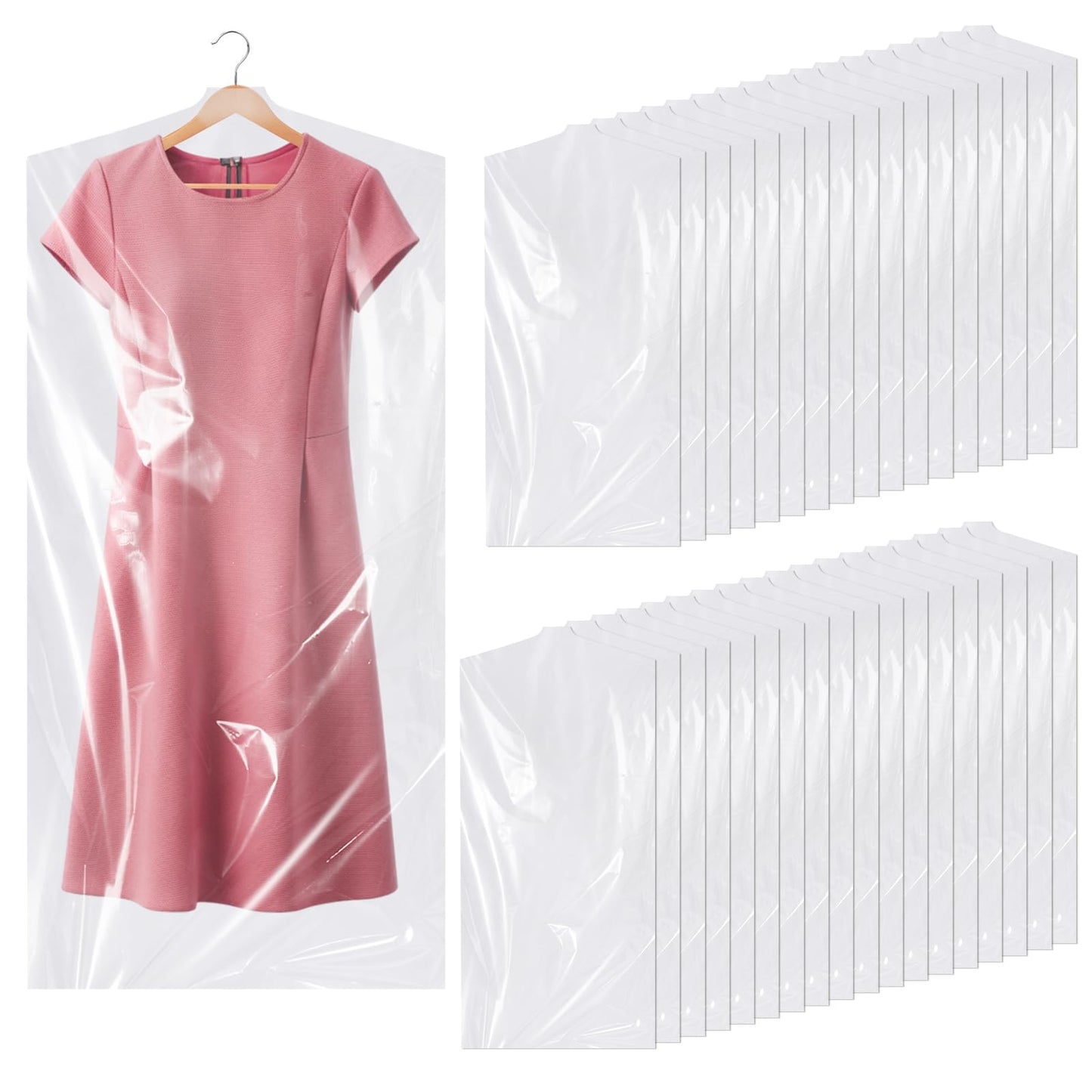 20 Pack Plastic Clothes Covers, Dry Cleaning Bags, Garment Bags 60 * 140 cm