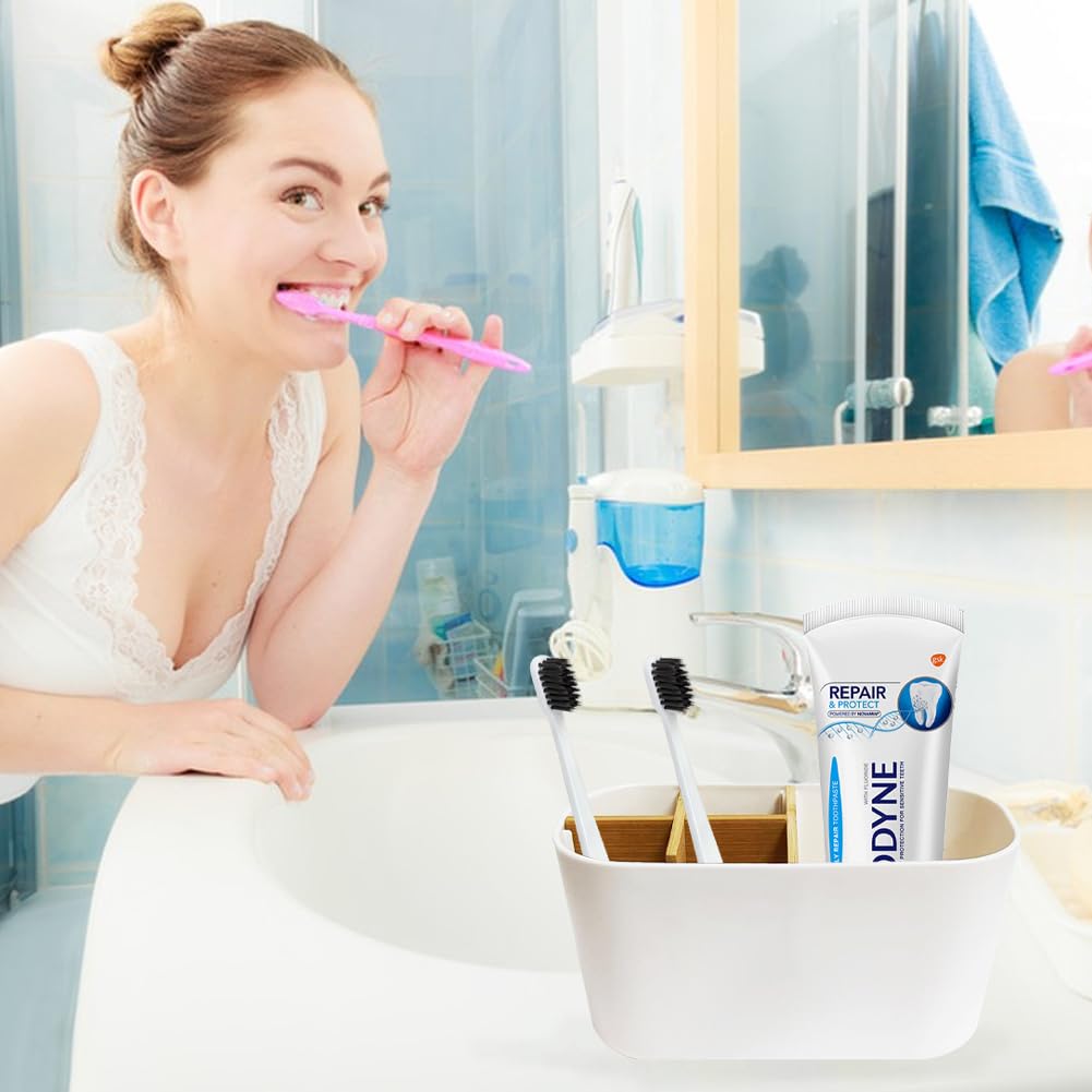 Bamboo Toothbrush Holder for Bathroom, Electric Toothbrush and Toothpaste Holder, Toothbrushs Caddy Organizer