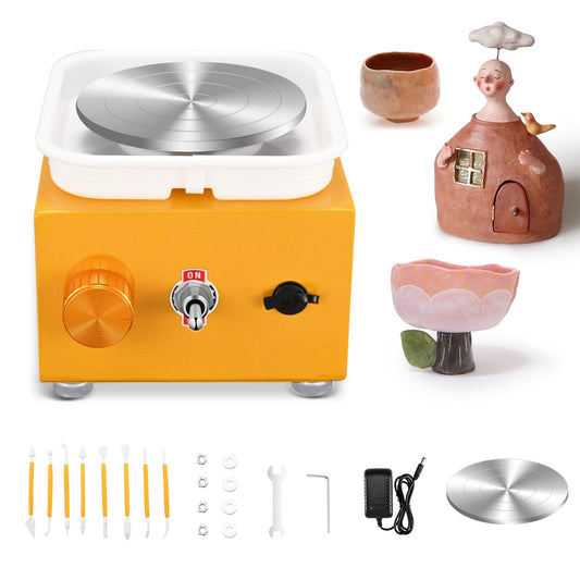 Pottery Wheel, Mini Electric Pottery Wheels with 2 Turntables 6.5cm/10cm, Clay Tools and Removable ABS Basin, Pottery Wheel for Adults Kids Beginners