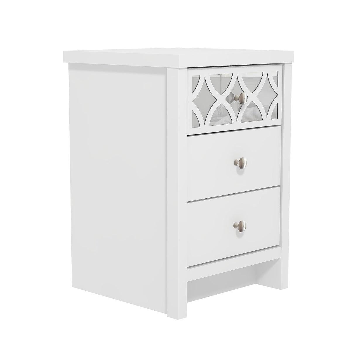 GFW Arianna 3 Drawer Bedside Table, White Bedroom Cabinet with Recessed Handles, Modern Nightstand Storage Unit