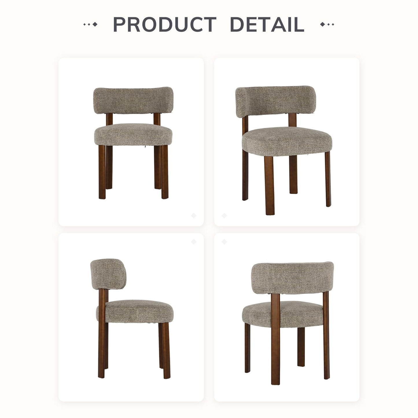 COLAMY Wooden Dining Chairs Set of 2, Fabric Chairs for Dining Room with Open Curved Backrest and Thick Seat Cushion