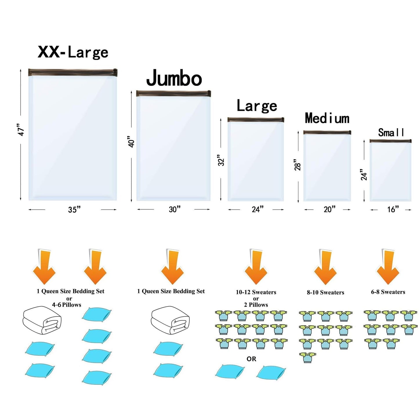 6 XX Large Vacuum Storage Bags, Space Saver Sealer Compression Bags for Blankets, Comforters, Pillows, Clothes Storage