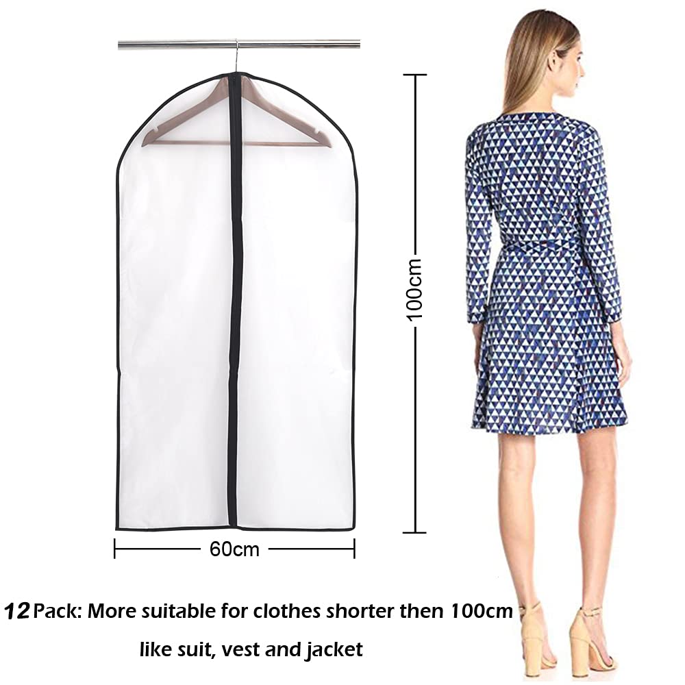 Niviy Garment Bags 60 x 100 cm, PEVA Clothes Covers with Zip, 12 Pack