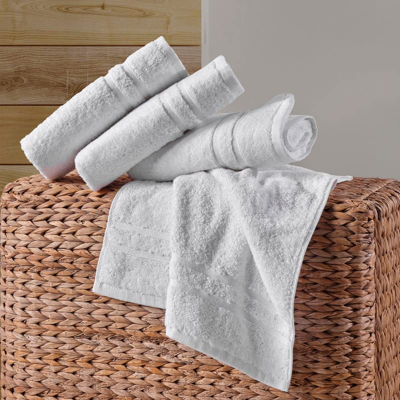 Hammam Linen White Hand Towels 4-Pack - 16 x 30 Turkish Cotton Premium Quality Soft and Absorbent Small Towels for Bathroom