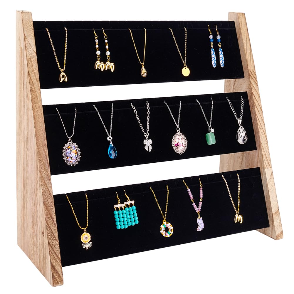 PH PandaHall 3-Tier Necklace Jewellery Display Holder, Wood Pendant Holder