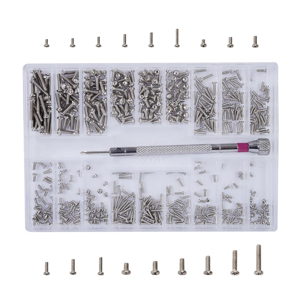 VOANZO 500 PCS Silver Tiny Micro Repair Screw Kit, 18 Sizes Stainless Steel Tiny Screws With Screwdriver