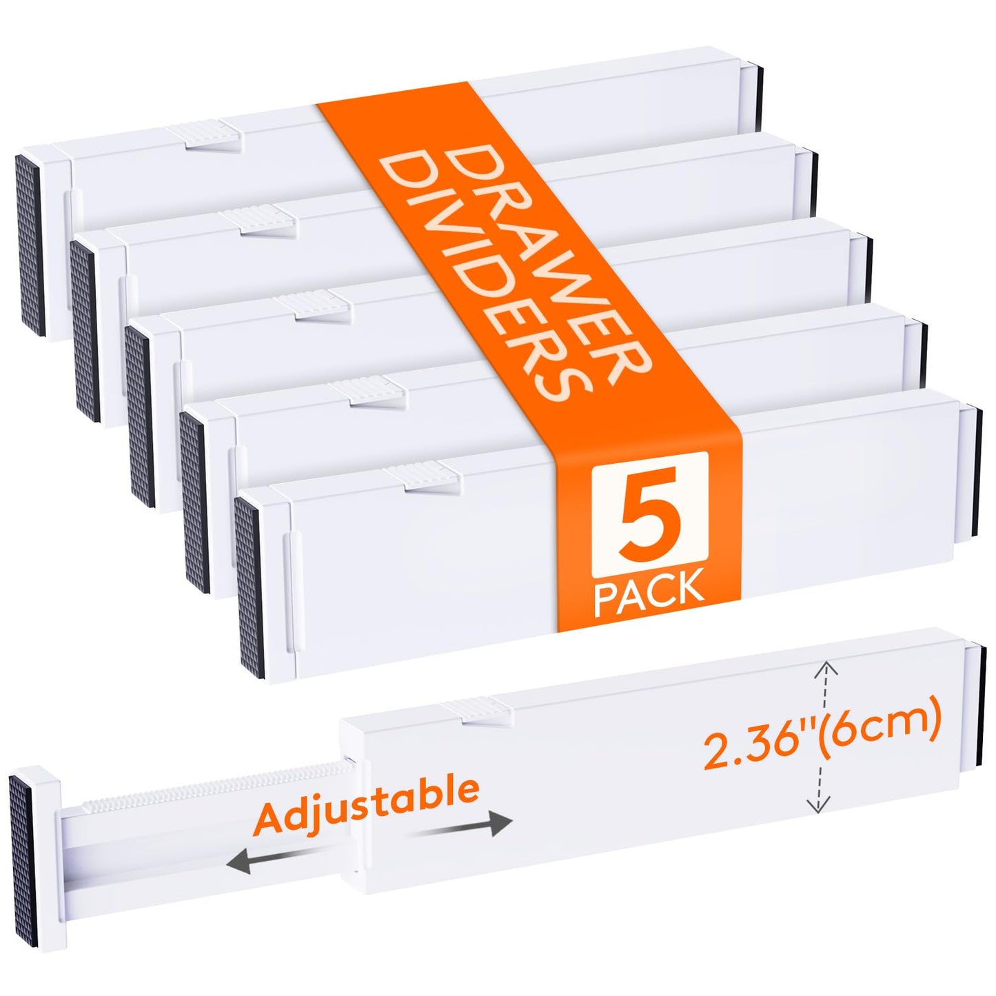 Lifewit 5 Pack Kitchen Drawer Dividers 2.36" High, 11"-17" Adjustable Drawer Organizer for Utensils/Clothes/Makeup