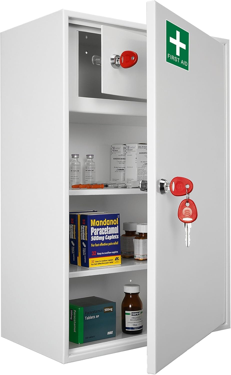 Safe Industrial Medical Cabinet - Medication Cabinet Key Lock Safe with Shelves, Medication Cabinet Wall Mounted - 20.5D x 38W x 55H centimetres