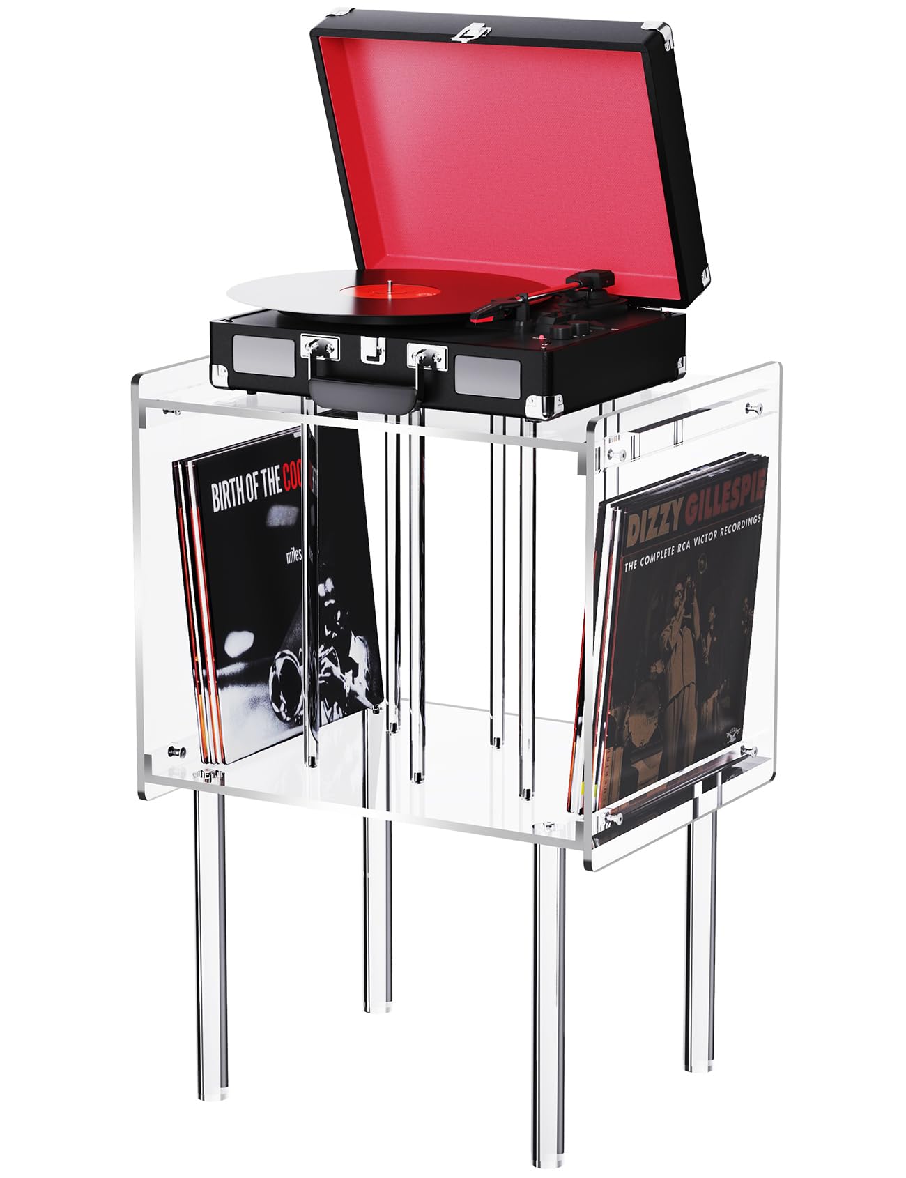 solaround Acrylic Record Player Stand with Vinyl Storage, Clear
