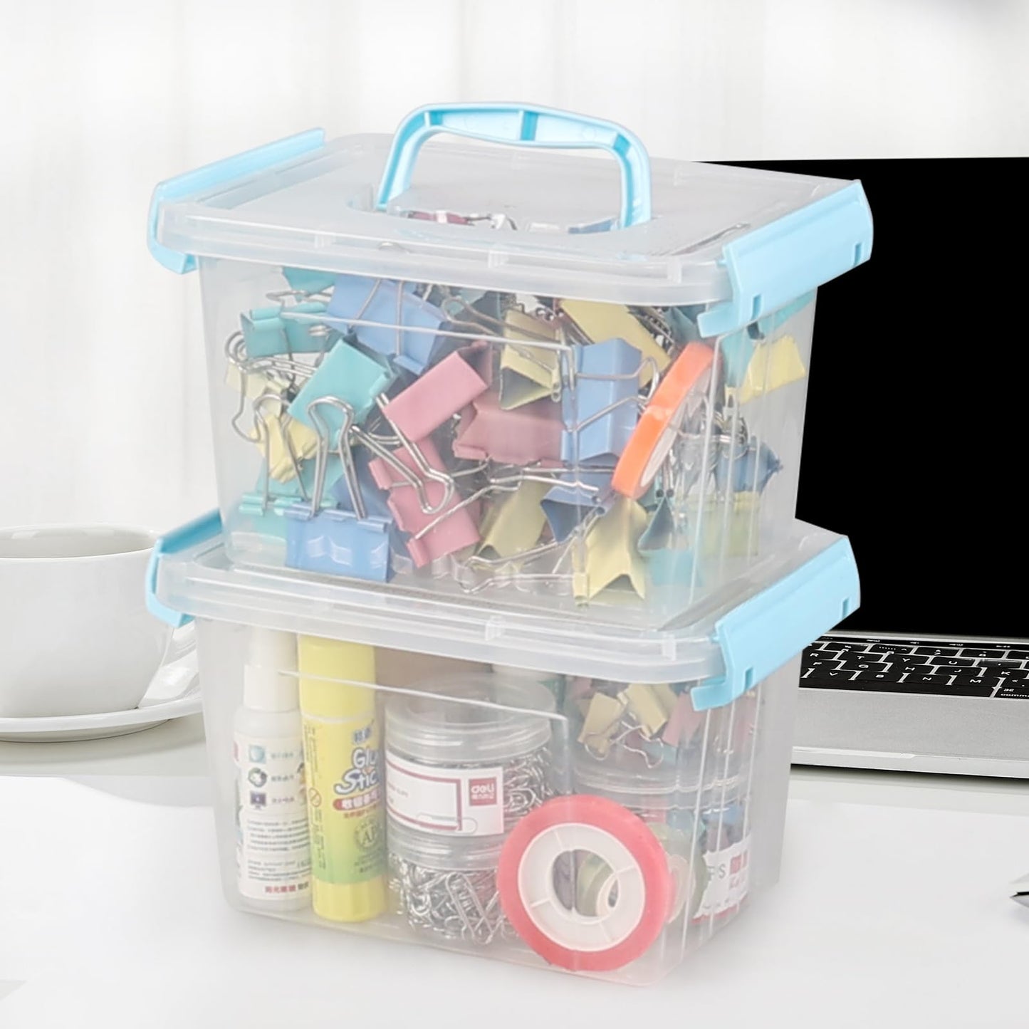 Jandson 3L Small Plastic Lidded Storage Box with Carry Handle, 6 Packs