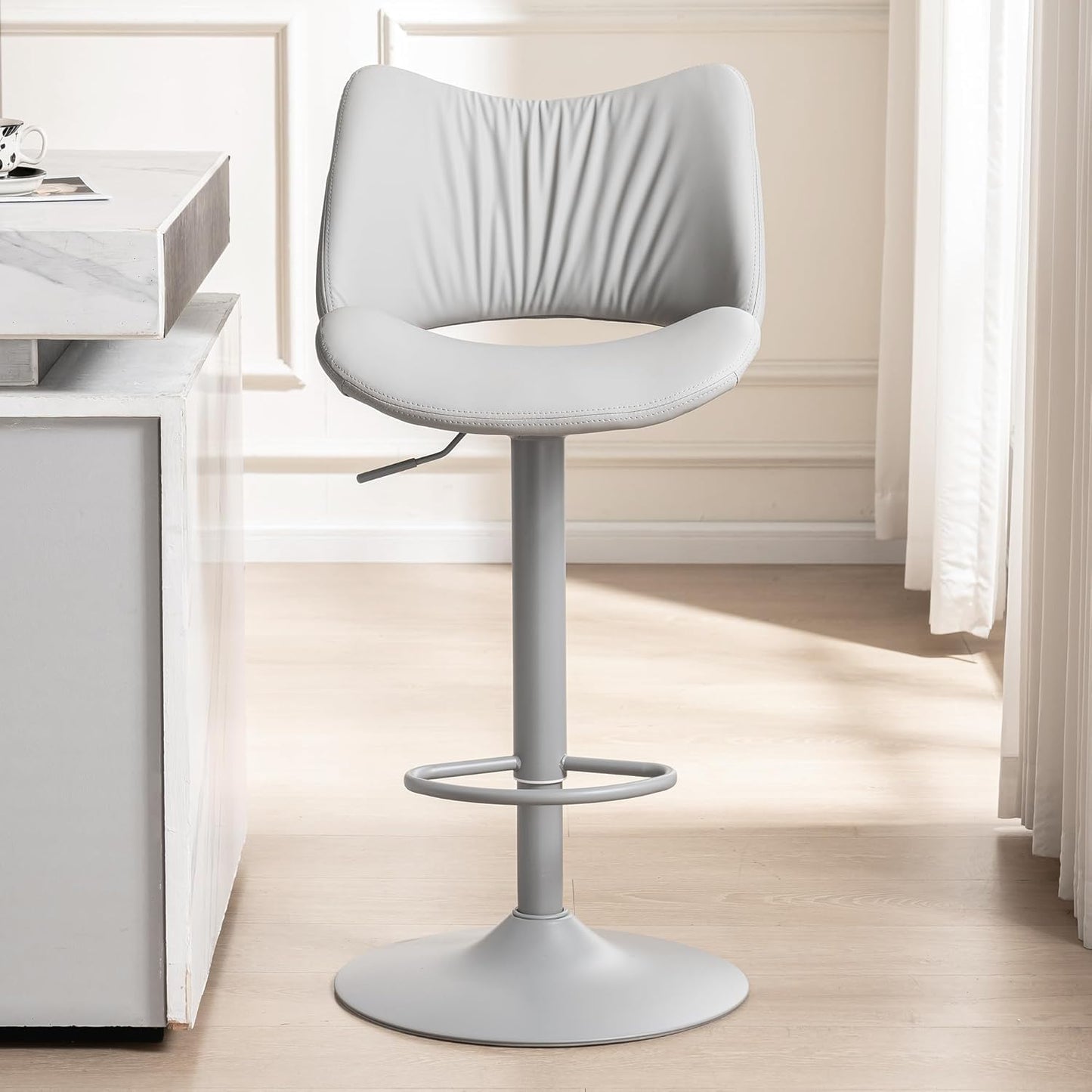 YOUNUOKE Single Bar Stool, Swivel Counter Height Barstool, Gray