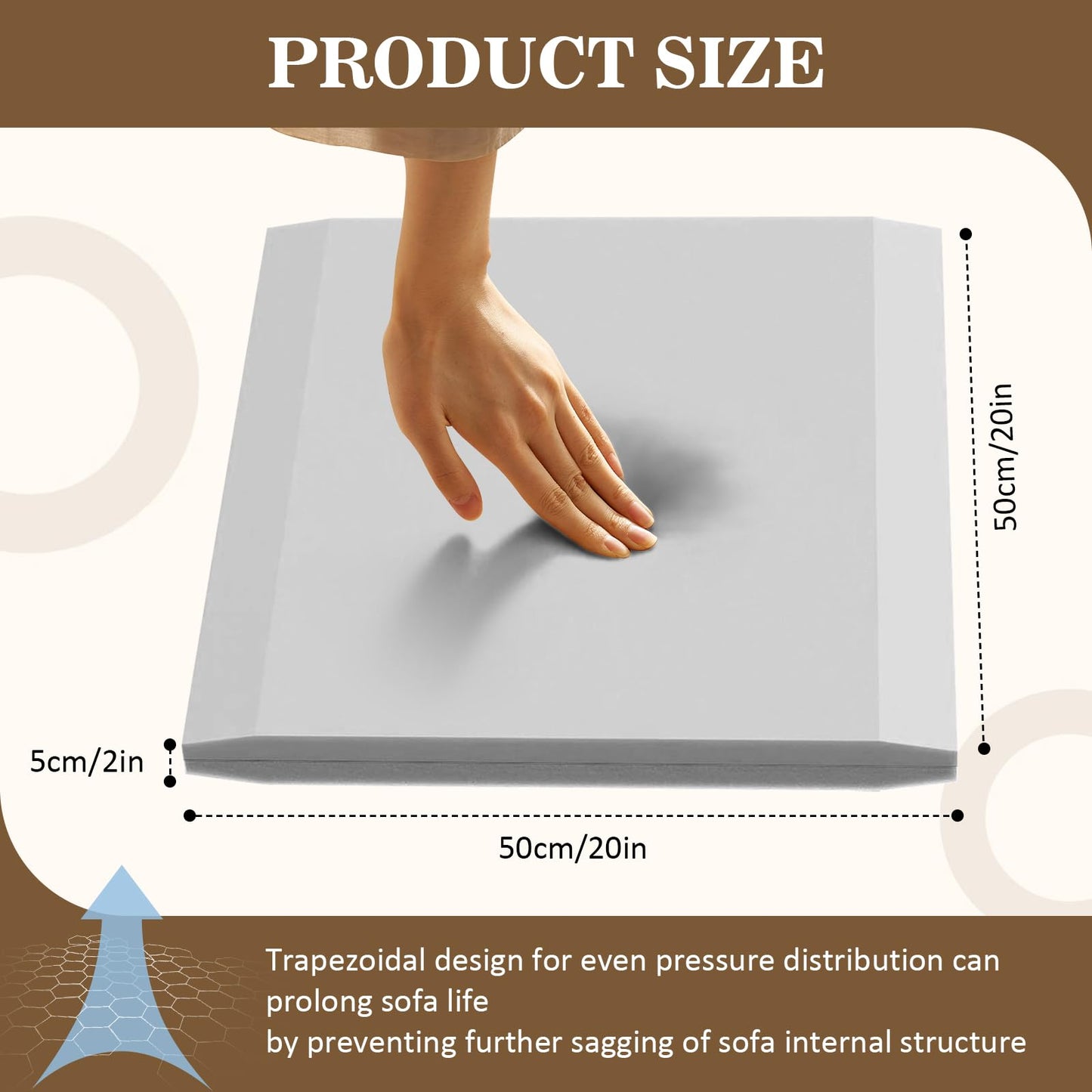 LIROPAU 50 x 50 x 5 cm Couch Cushion Support for Sagging Seat