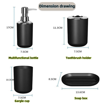 Hosoncovy 4 Pieces Bathroom Accessory Set with Soap Dispenser, Bathroom Cup, Soap Dish ，Toothbrush and Toothpaste Holder Black