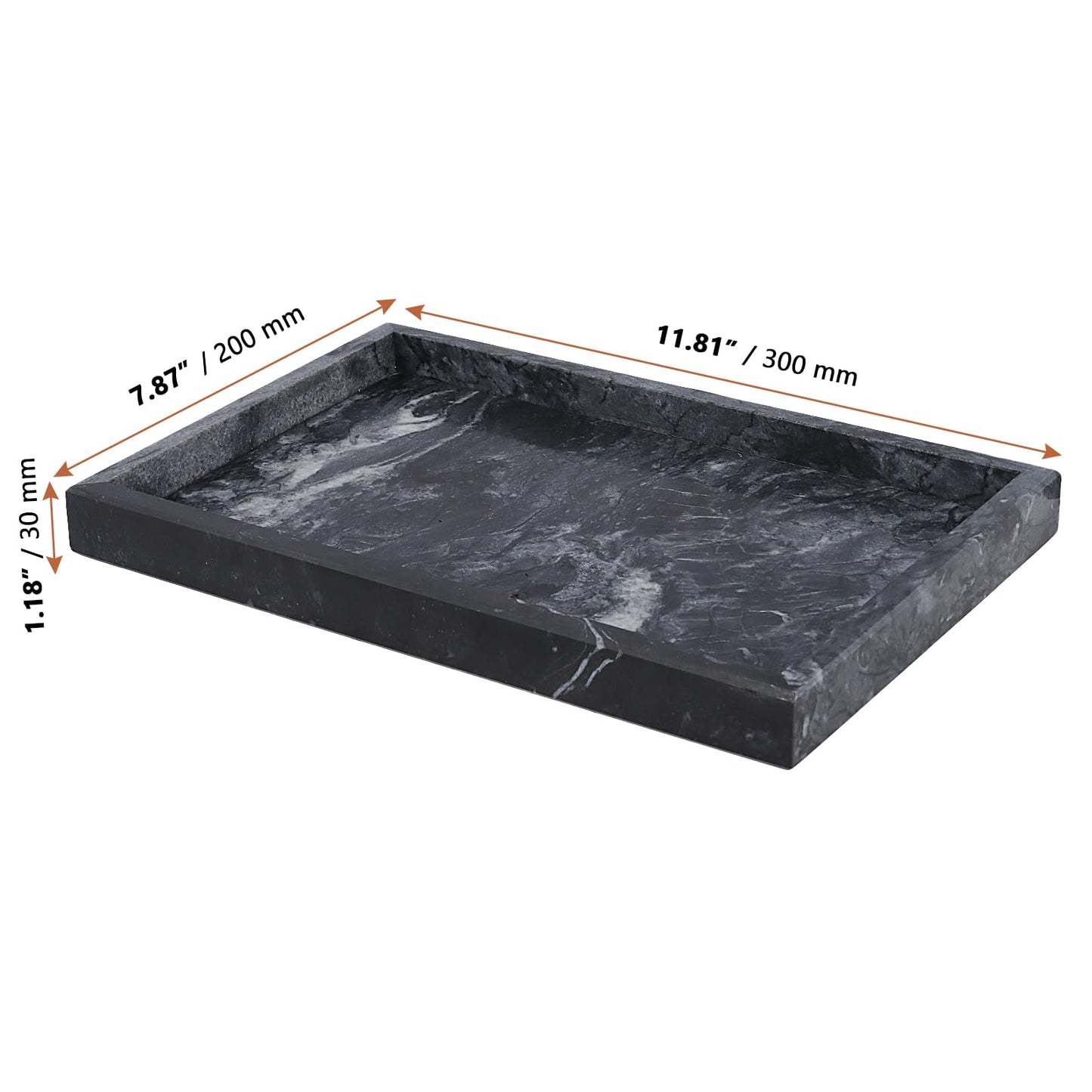 LEXININ 2 Pcs Grey Rectangle Marble Bathroom Tray, 30 x 20cm Marble Decorative Storage Tray for Kitchen, Countertop