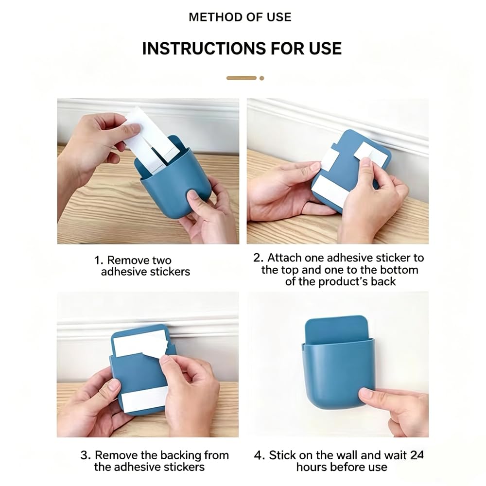 6Pcs Remote Control Holder Wall Mounted, Self Adhesive Remote Control Organiser, No Drill Wall Storage Box with Charging Port, for Phone, Pen, Power