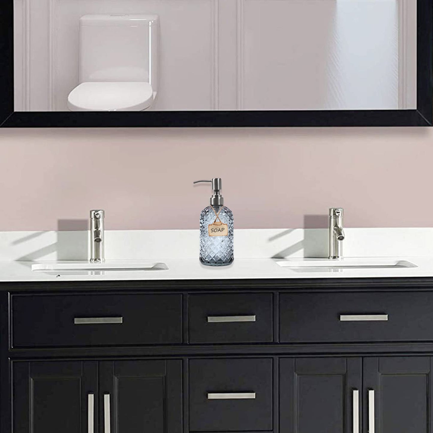 Bathroom & Kitchen Glass Hand and Dish Soap Dispenser with 304 Rustproof Stainless Steel Pump (Grey)