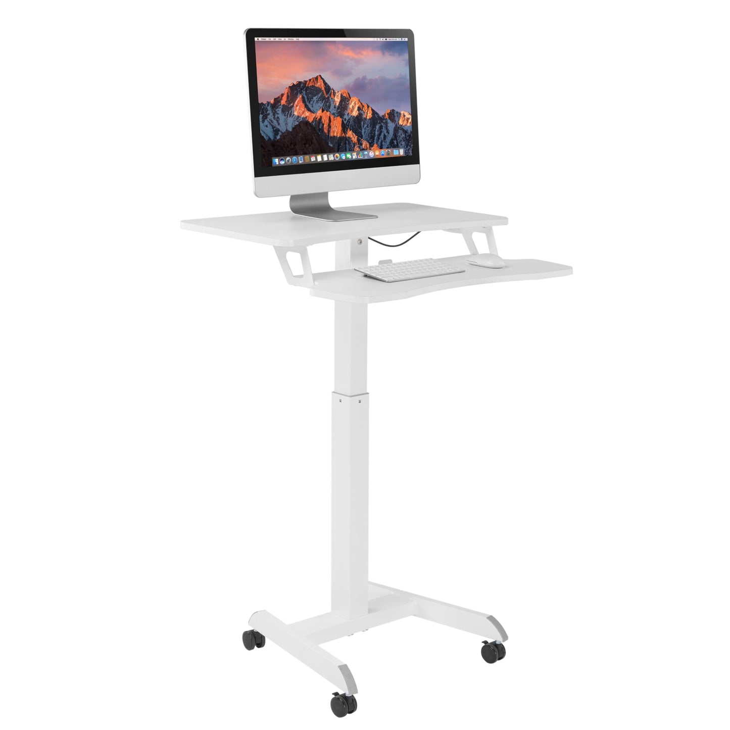 Properav Mobile Two Tier Sit-Stand Desk Workstation 800x400mm Gas Spring Height Adjust 800-1200mm using Pedal with Keyboard Tray for Windows & Mac