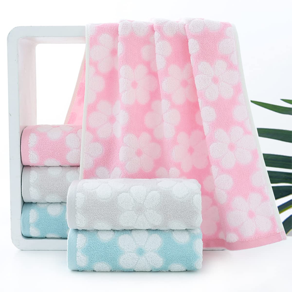 Pidada Hand Towels Set of 2 Floral Pattern 100% Cotton Soft Absorbent Decorative Towel for Bathroom (Pink)