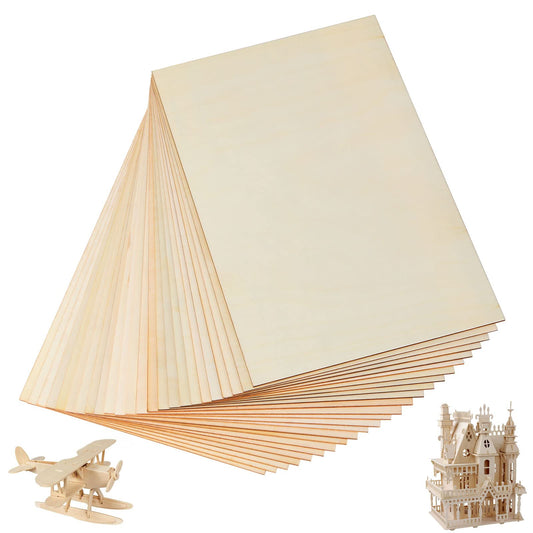 YOUNTHYE 24PCS Unfinished Plywood Sheets, 300x200x2mm Balsa Wood Sheets, Rectangular A4 Wood Sheets for Wood Craft Painting Engraved Model Making