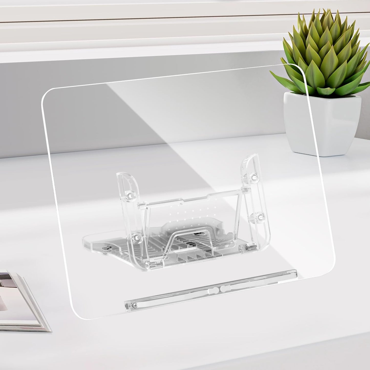 Acrylic Book Stand for Reading, MSDADA Adjustable Book Holder, Foldable Recipe Cook Book Stand for Kitchen