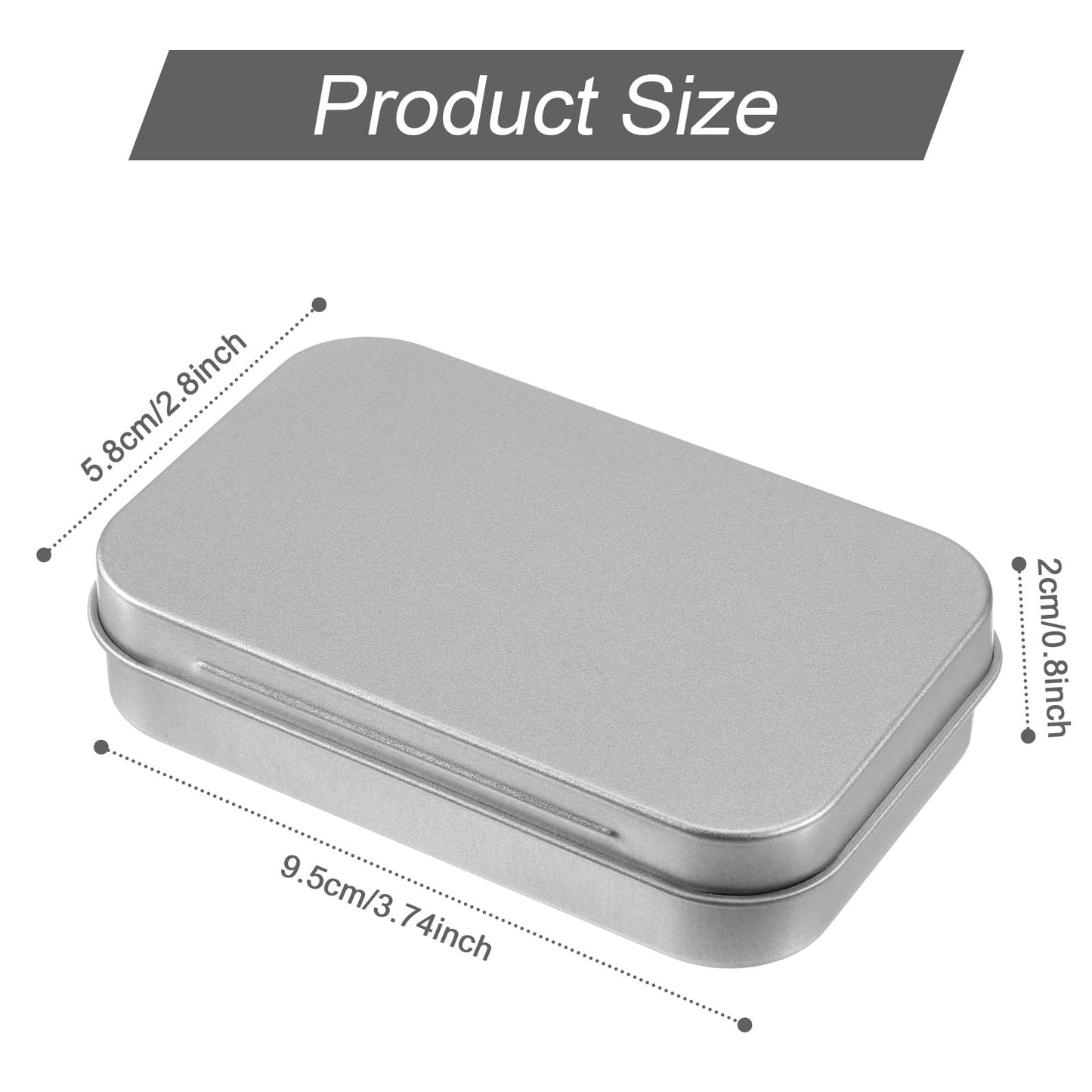 Aphumedc Silver Metal Rectangular Empty Hinged Tins Tin Containers, 3.7 x 2.3 x 0.8 Inch Small Storage Container