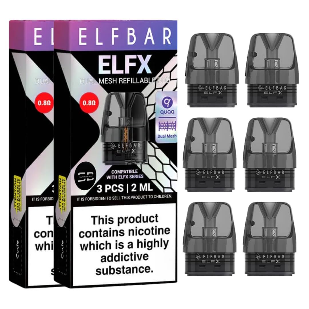 Elfx Pods (0.8) - 2 x 3 Pack - Compatible with Elfx Kit, Elfx Pro Vape Kit - No Nicotine (0.8 x 2 Packs)