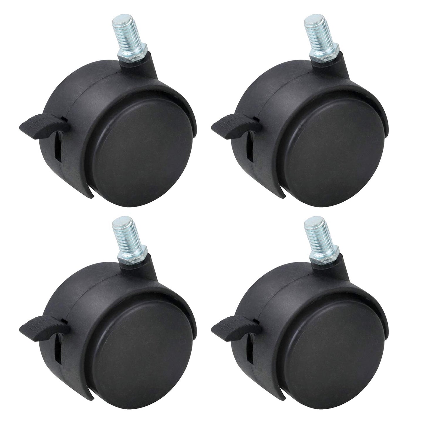 GOZOLA 4 Pack 50mm/2 Inch Nylon Plastic Replacement Caster Swivel Furniture Wheels Floor Protecting Office Chair Swivel Caster Threaded Stem 5/16"