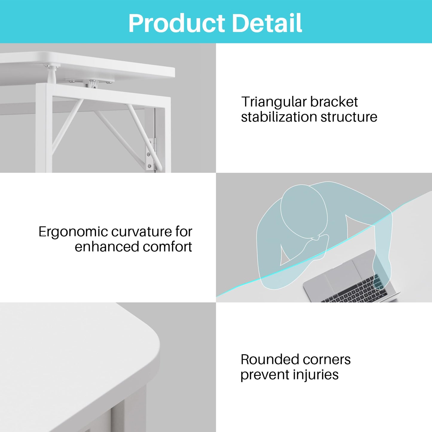 JOYMOOP White Folding Desk - 100 x 50 cm, No Assembly Middle Size Foldable Desk for Home, Office, Wooden Top Folding Computer Desk for Working