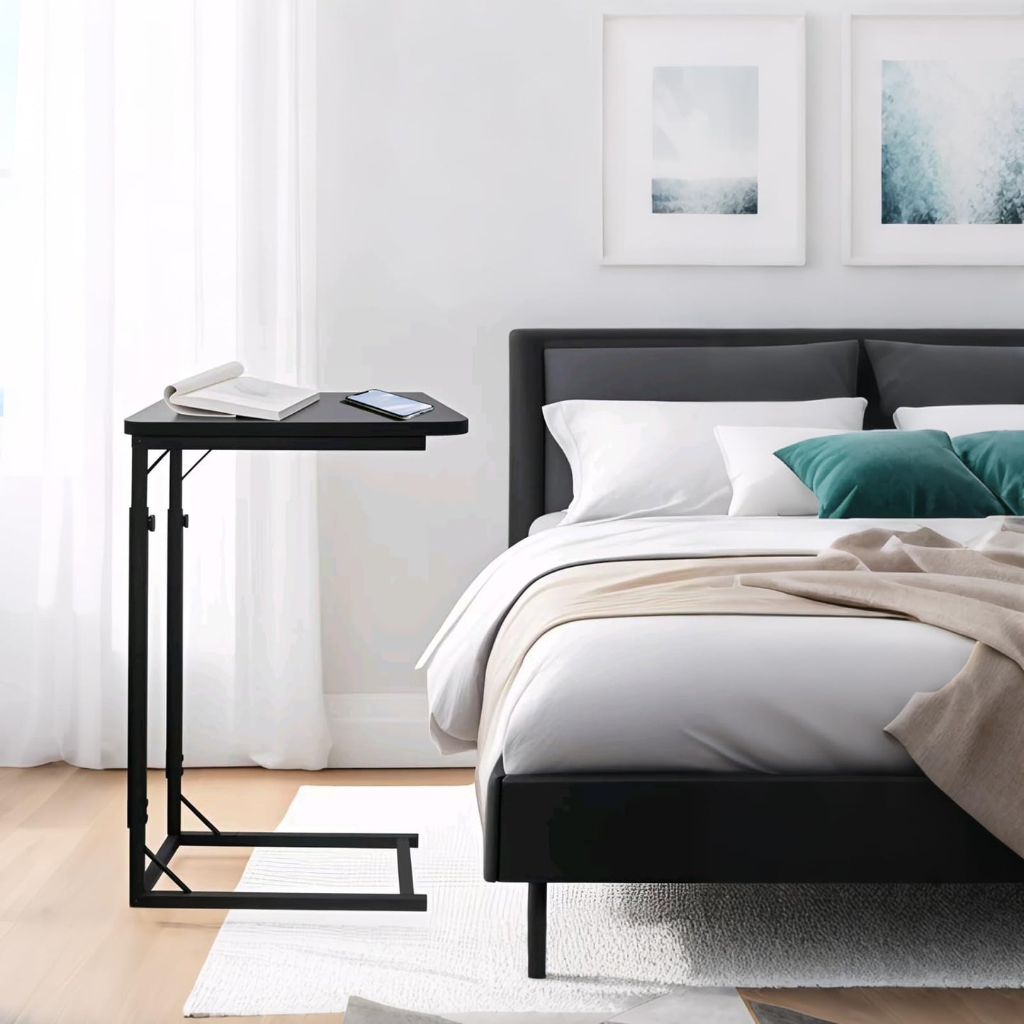 OFIDELITY Side Table, Height Adjustable C Table, End Table for Sofa, Couch & Bedside, Small Coffee Table with Metal Frame for Living Room & Bedroom