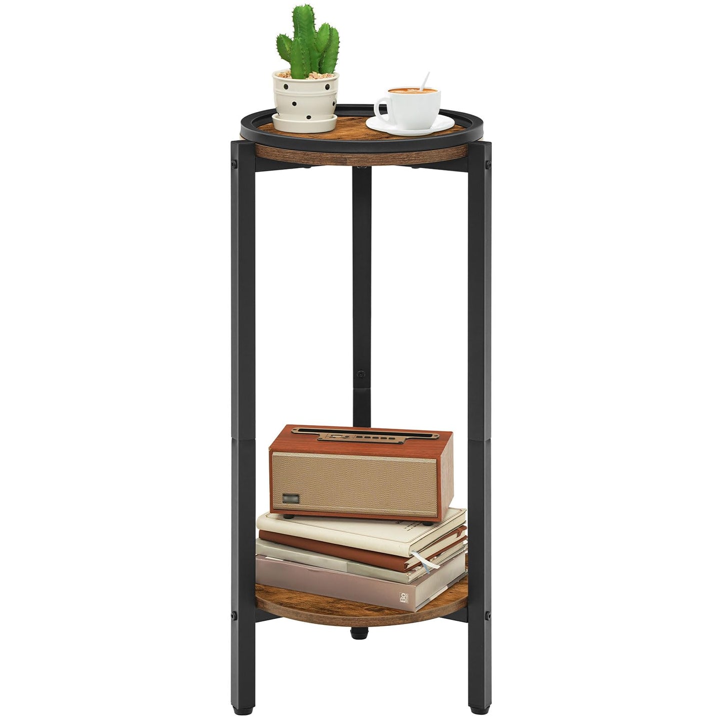 HOOBRO Tall Round Side Table, 2-Tier Sofa Table, Small Bedside Table Telephone Table, Wooden Accent Coffee Table Small Table for Living Room, Hallway