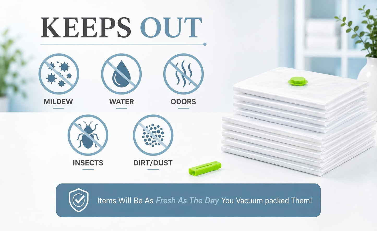 HEAVY DUTY 8 VACUUM STORAGE BAGS by Gorilla Bags. 4 Large (100x80cm), 4 Medium (60x80cm). Double Zip Seal & Unique Turbo Valve Keeps Items Compressed