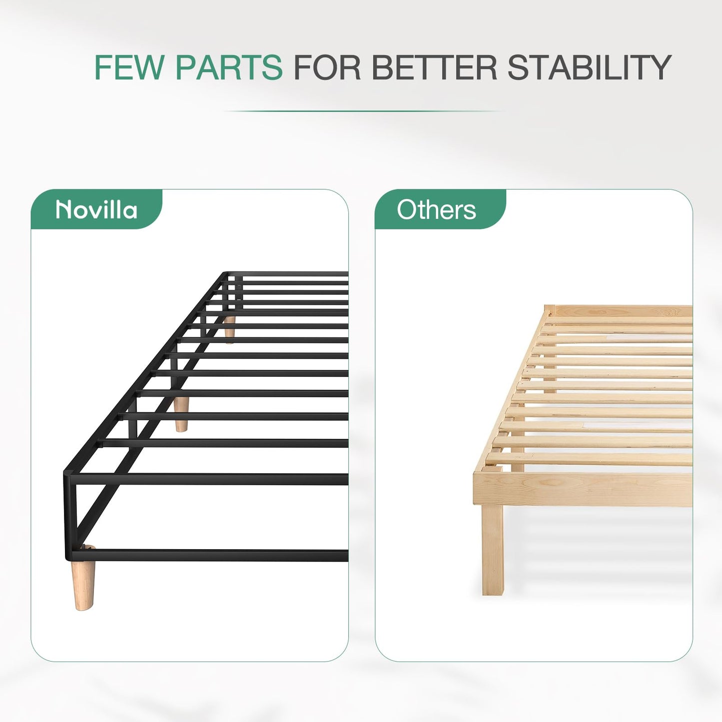 Novilla 35cm King Size Metal Platform Bed Frame, 5FT Mattress Foundation With Fabric Cover, Metal Slat Support, Solid Wooden Support Legs
