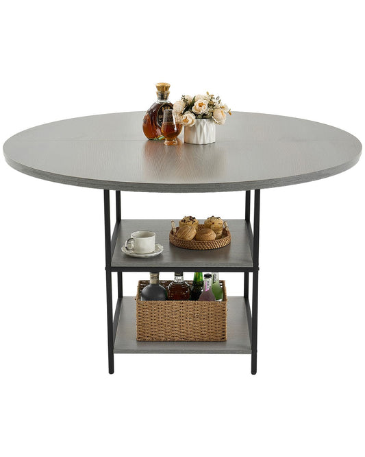 VEVOR Round Dining Table, 47 inch Wood Table for 2-4 Person, Modern Circle Dinner Furniture, Leisure Tables with Storage Shelf and Metal Legs, for