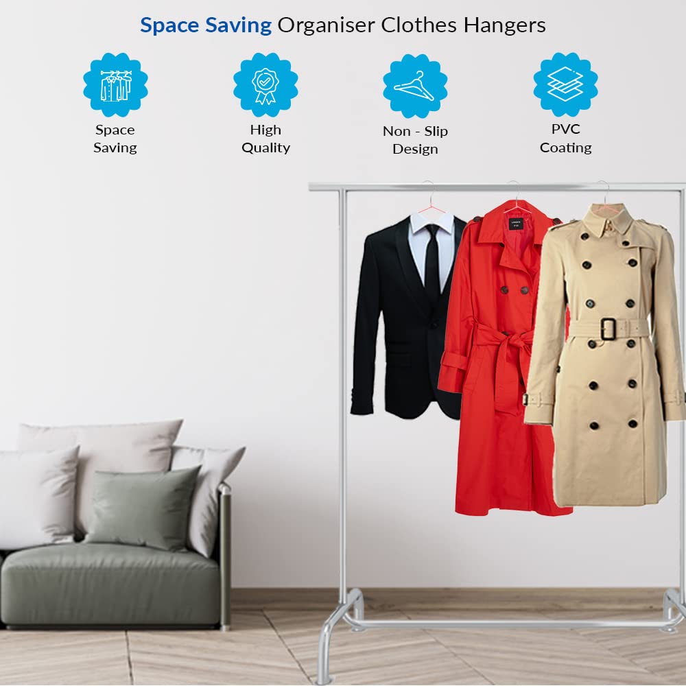 1Above 25x Premium Rubber Coated Metal Hangers - Heavy Duty - Space Saving Organiser Clothes Hangers for Wardrobes Coat Rack Rails Thin and Non-Slip