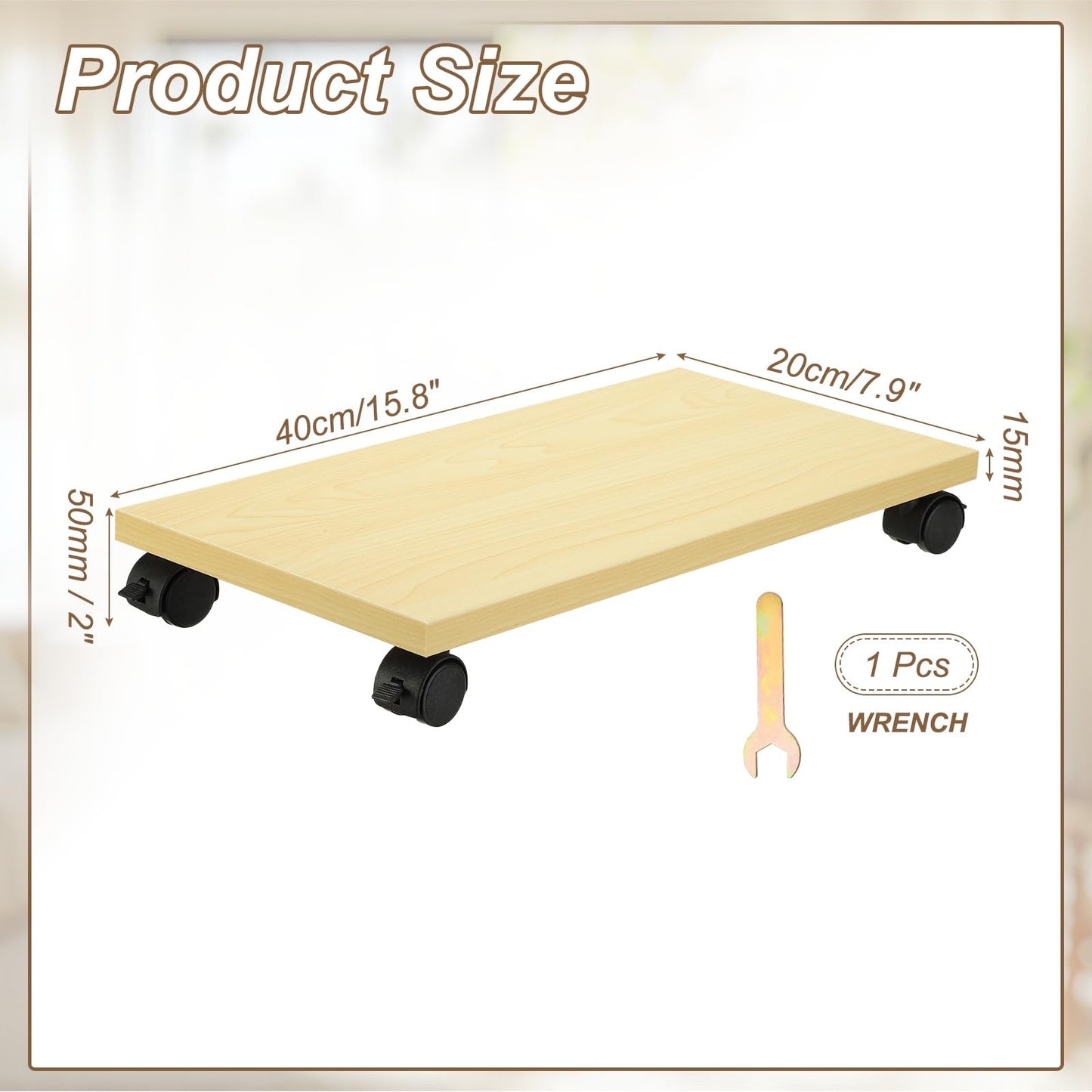 PATIKIL 8x16in PC Stand, Computer Tower Stand Wood CPU PC Holder Under Desk Mobile Cart 4 Caster Wheel for Floor Carpet Tower ATX Case Printer Potted