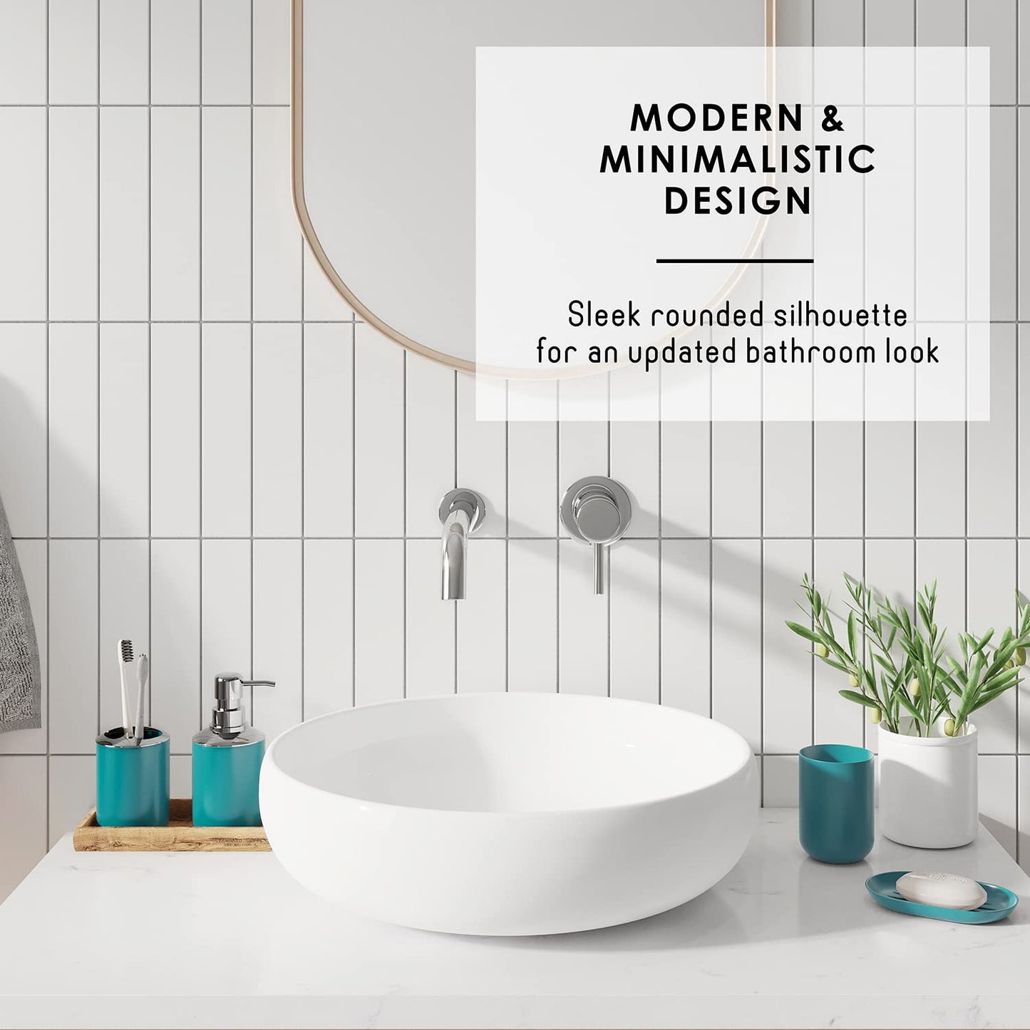 Clara Clark Bathroom Set - Bathroom Set with Adhesive Corner Shower Caddy Hanging, 25PC Bathroom Accessory Set, Teal Shower Curtain Set, Toilet Brush