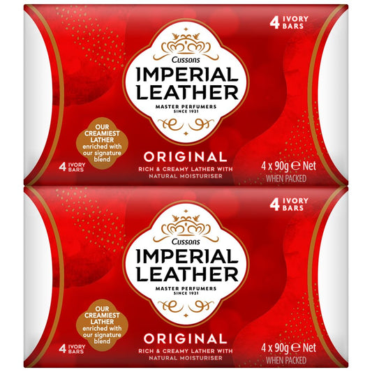 Imperial Leather Bar Soap Original Classic Cleansing Bar, Gentle Skin Care, Bulk Buy, Pack of 8 x 4 bars of 90 g (total 32 bars)