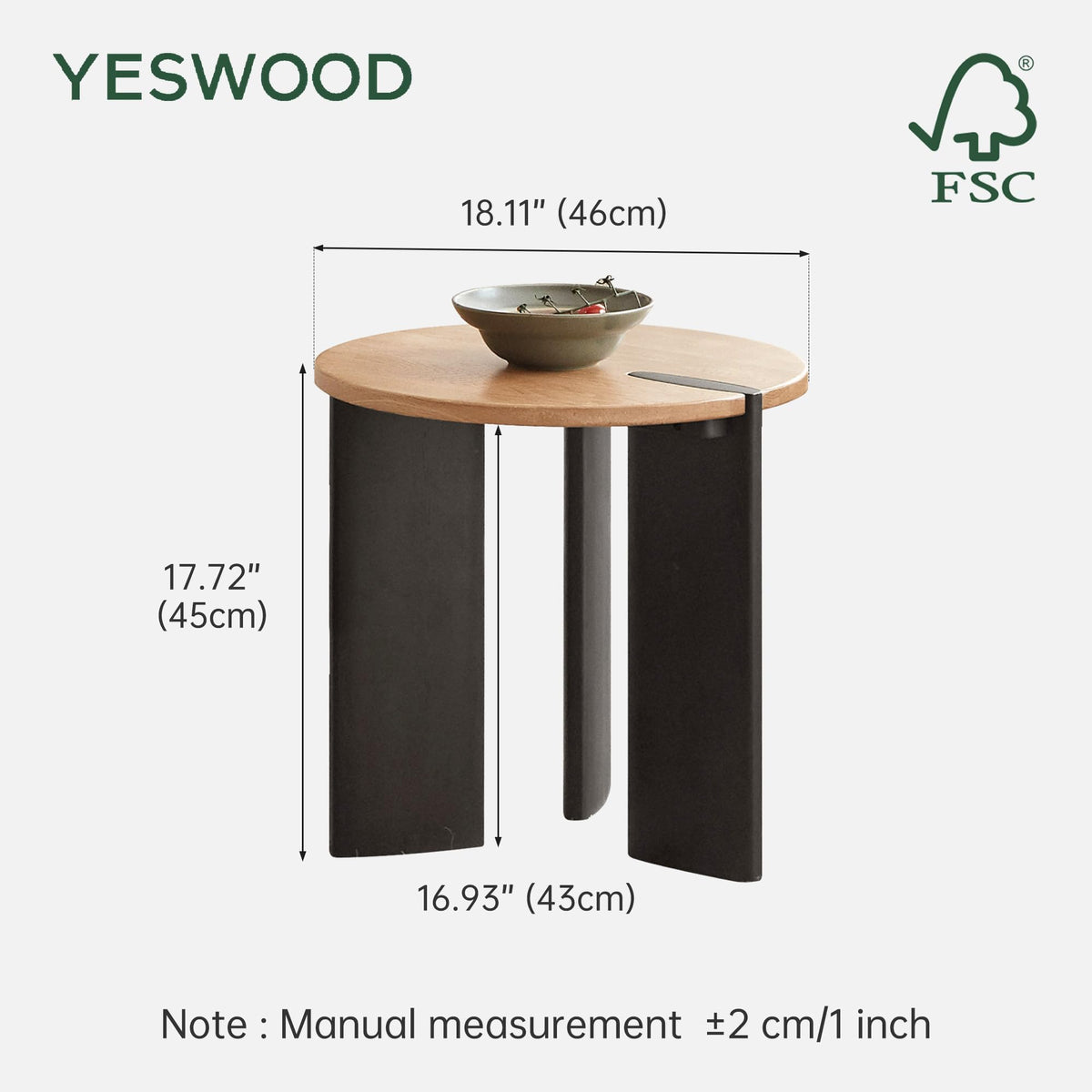 YESWOOD Solid Wood Side Table with 2-Tone Finish, Zen Style End Table for Living Room & Balcony, Nature Wooden Bedside Table for Bedroom