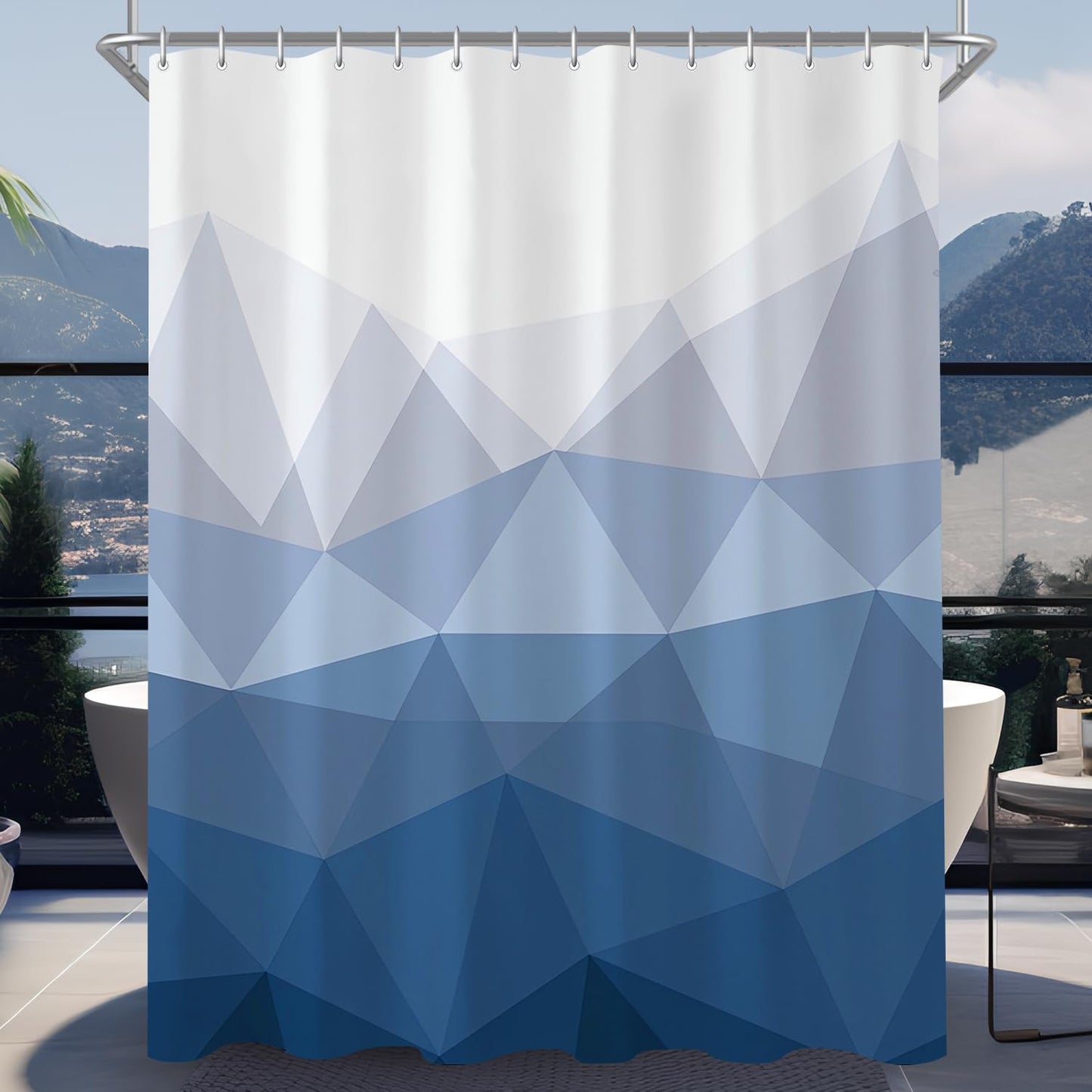 Lerores Shower Curtain, 220 x 180 cm, Geometric Gradient, Weighted Hem, Anti-Mould, Water-Repellent