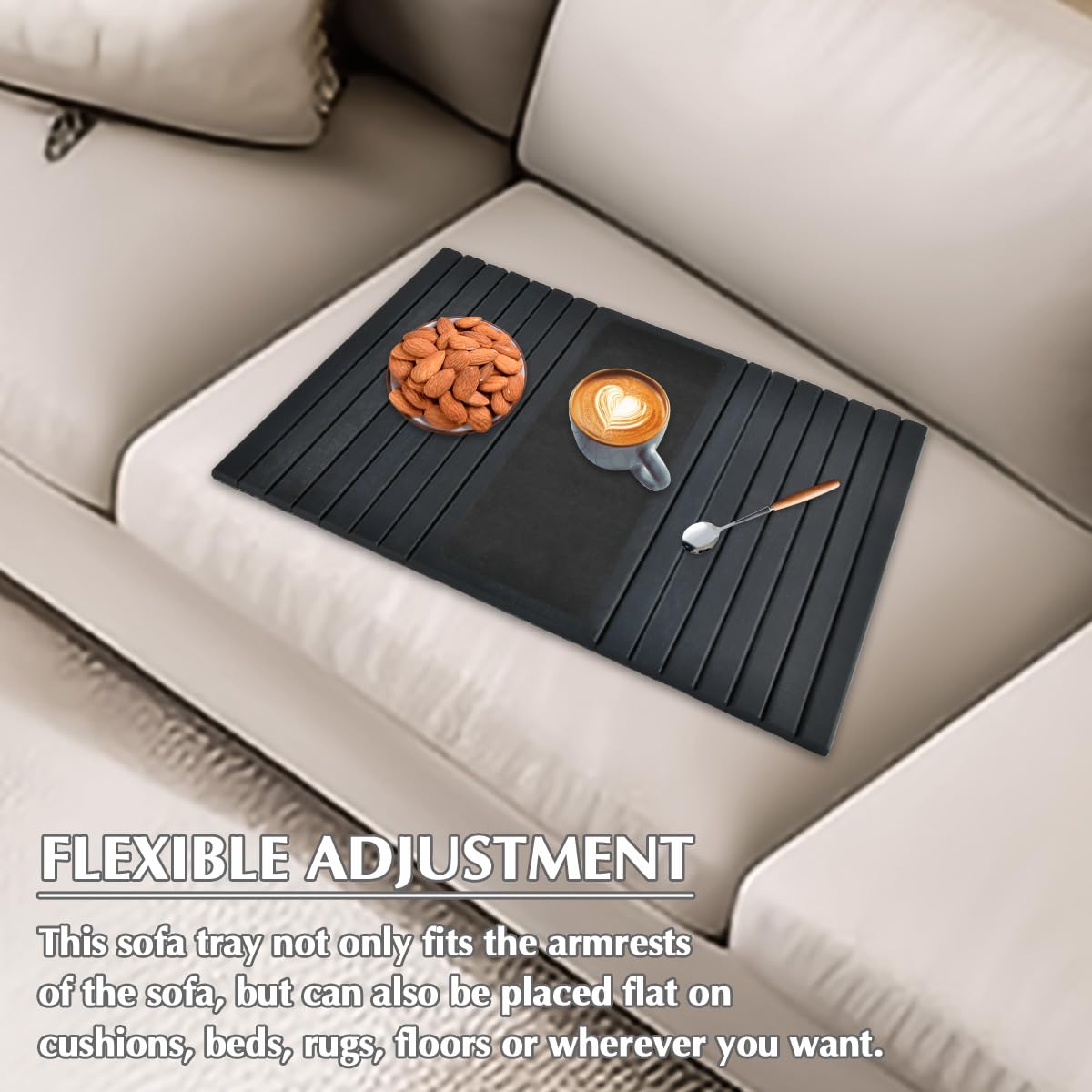 DODUOS Sofa Arm Tray Foldable Armchair Tray,Wooden Sofa Arm Table,Non-Slip Couch Arm Table,Felt With Base to Protect Furniture for Drinks Remote