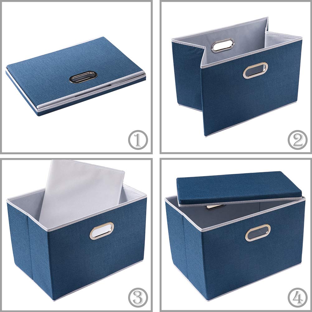 Prandom Storage Boxes with Lids,Collapsible Linen Fabric Storage Box,Decorative Bins,Really Useful Box,Clothing Storage,Stackable,38x25x25cm,Royal