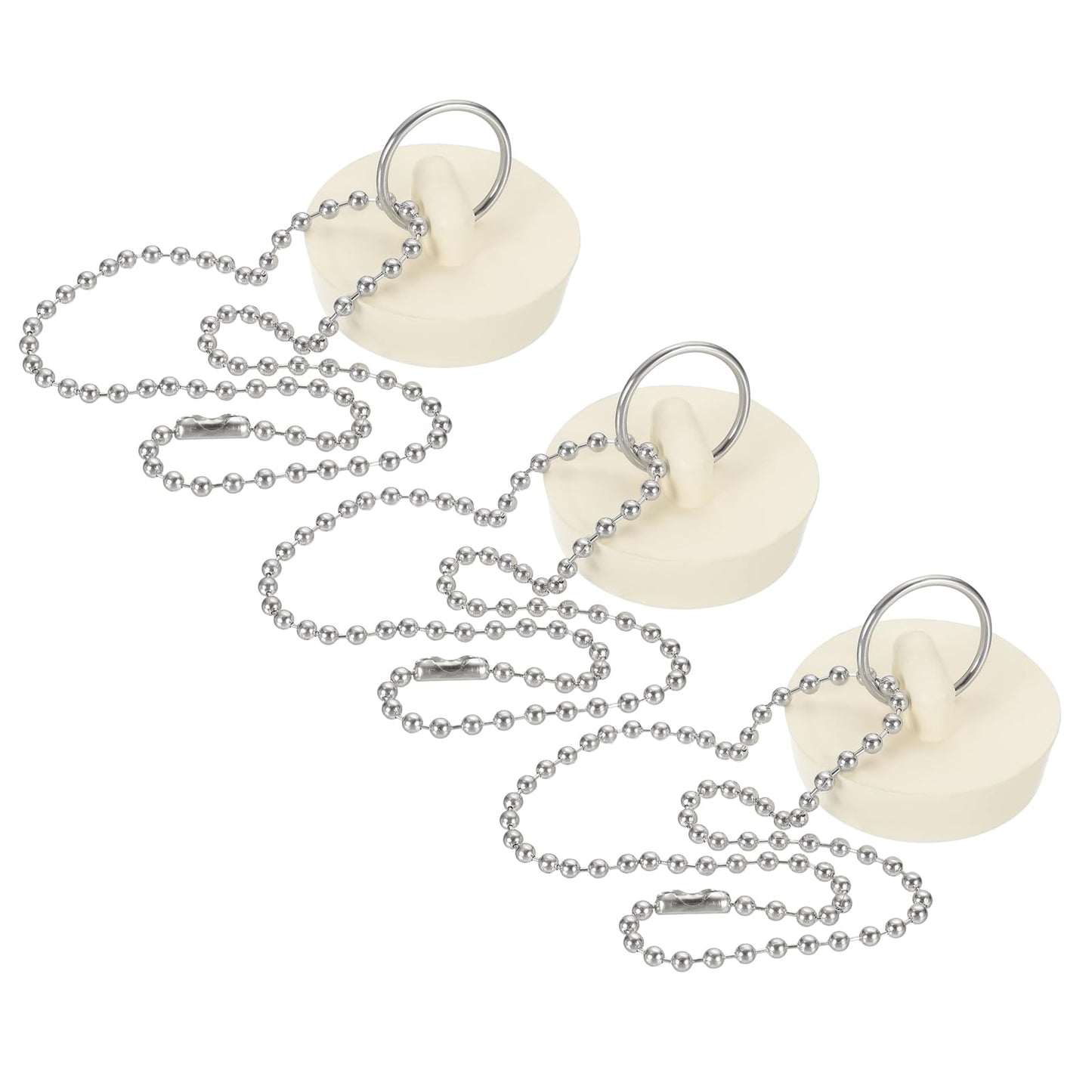 PATIKIL Tub Drain Stopper, 3Pcs for 1-1/2" Rubber Bath Tub Drain Sink Stopper with Pull Ring Stainless Steel Beaded Chain for Kitchen Sink Bathroom