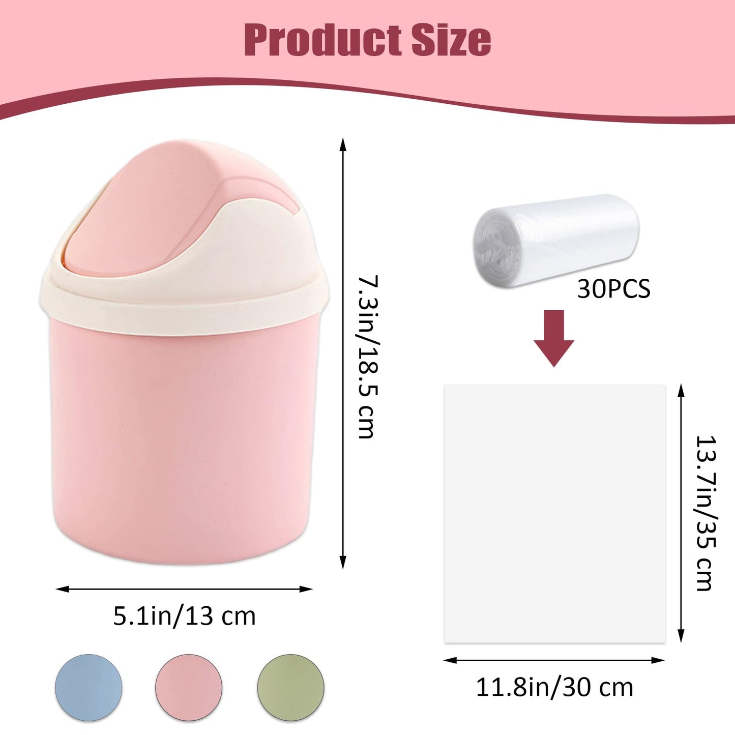 Sicheii 2Pcs Desktop Trash Can with Swing Lid & 120 Trash Bag, Mini Countertop Trash Can for Desk, Tiny Cute Garbage Can