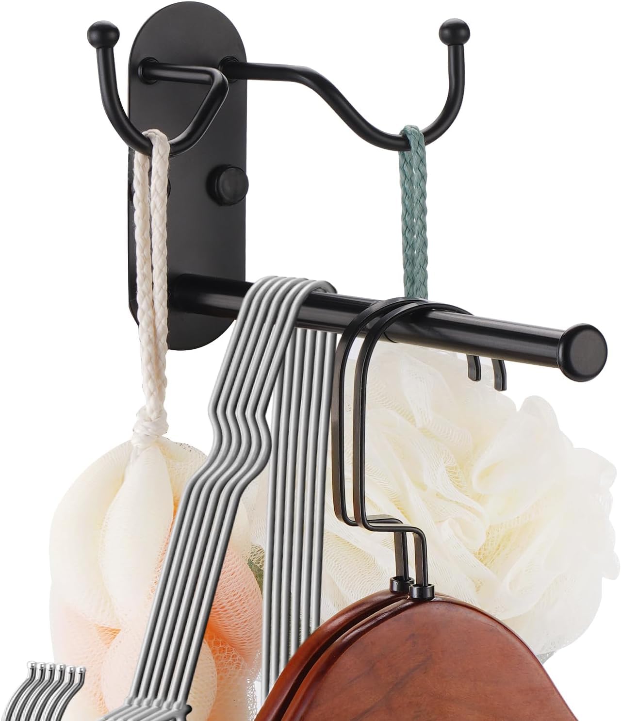 Retractable Clothes Hanger Storage Organiser Rack with Double Coat Hooks ,Wall Mounted Metal Clothes Hanger Hooks
