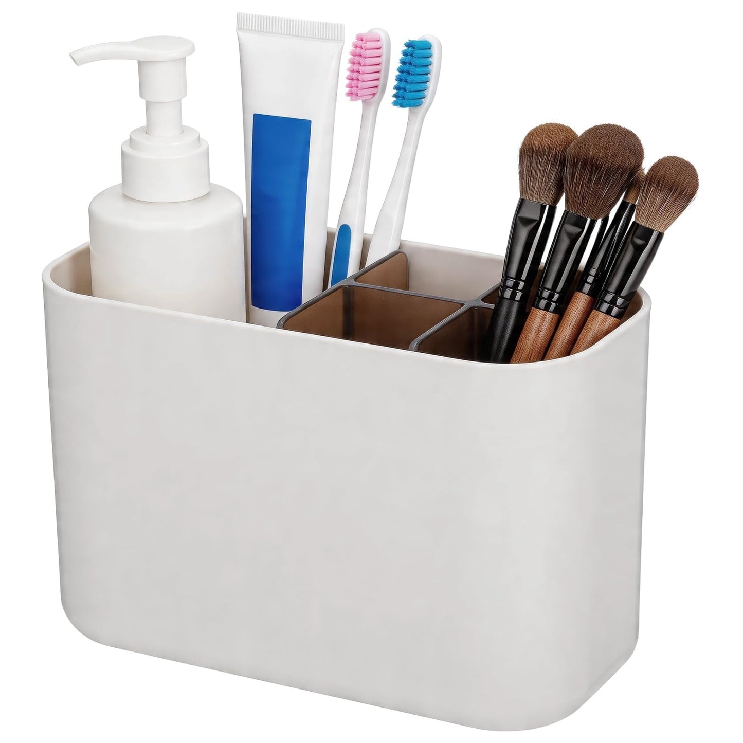Wall Mounted Toothbrush Holder, Multifunctional Bathroom Storage Organizer Box with Removable Divider, No Drill Installation for Cosmetics
